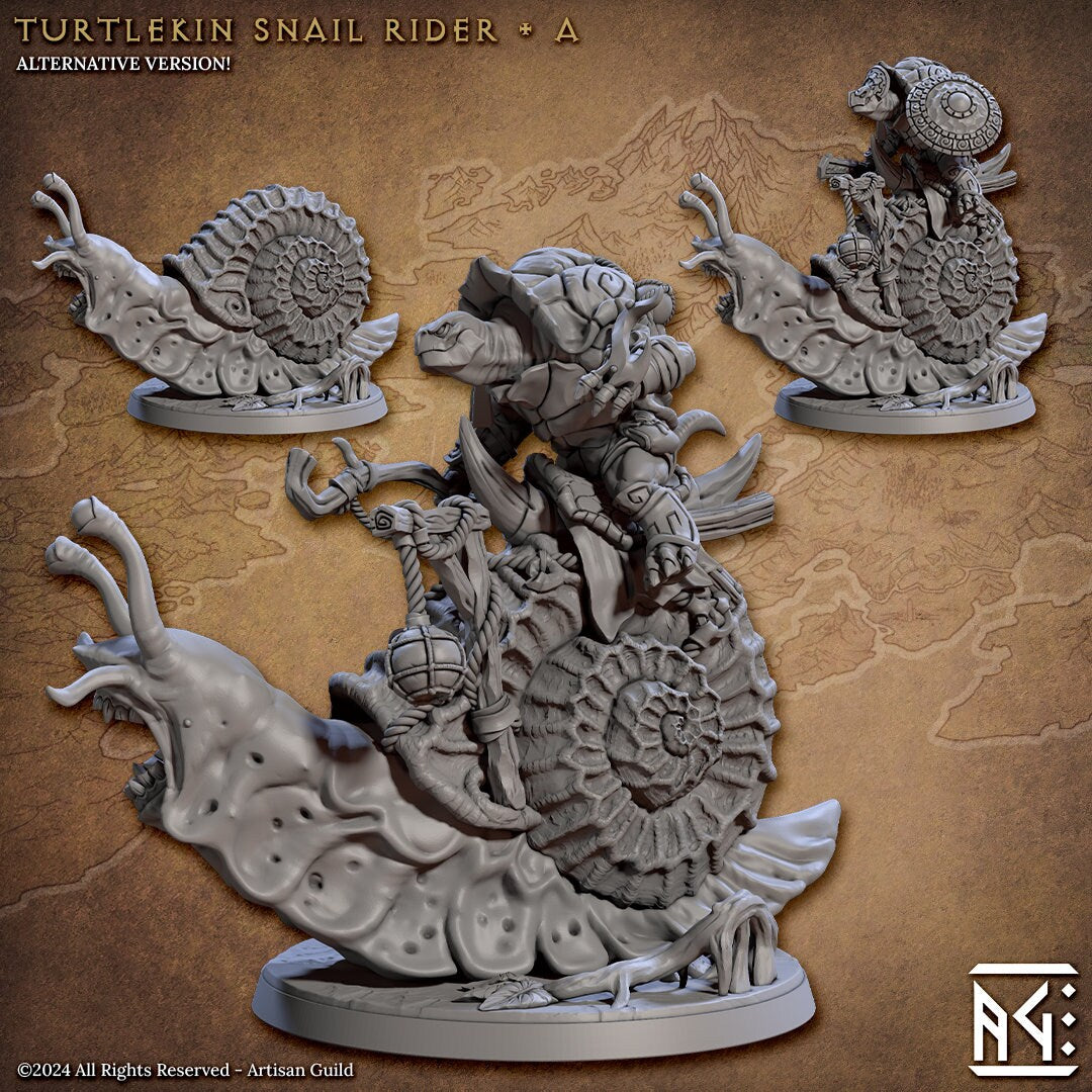 Giant Snail Rider - Pose A - Jadeshell Turtlekin - Unpainted Miniature