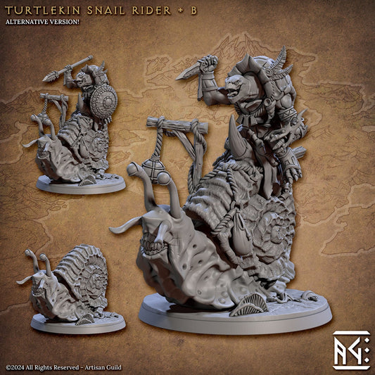 Giant Snail Rider - Pose B - Jadeshell Turtlekin - Unpainted Miniature